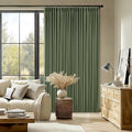 108 Inch Olive Green Linen Pinch Pleated Blackout Curtains Dual Layer | 100% by Twodrapes