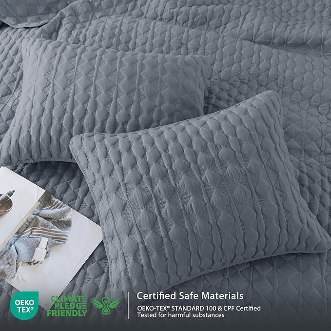 WDCOZY Blue Quilts Queen Size Bedding Sets - Image 6