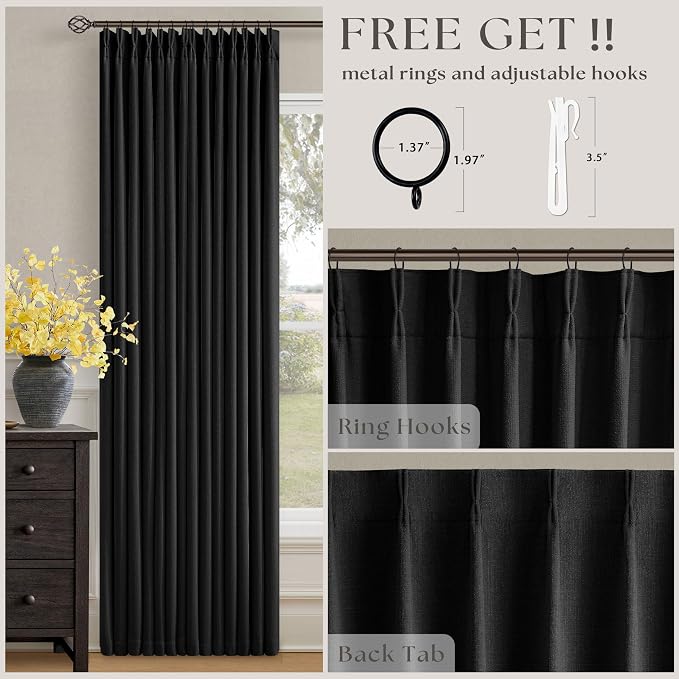 Black 100 Inch Pinch Pleated 100% Blackout Curtains - Image 4