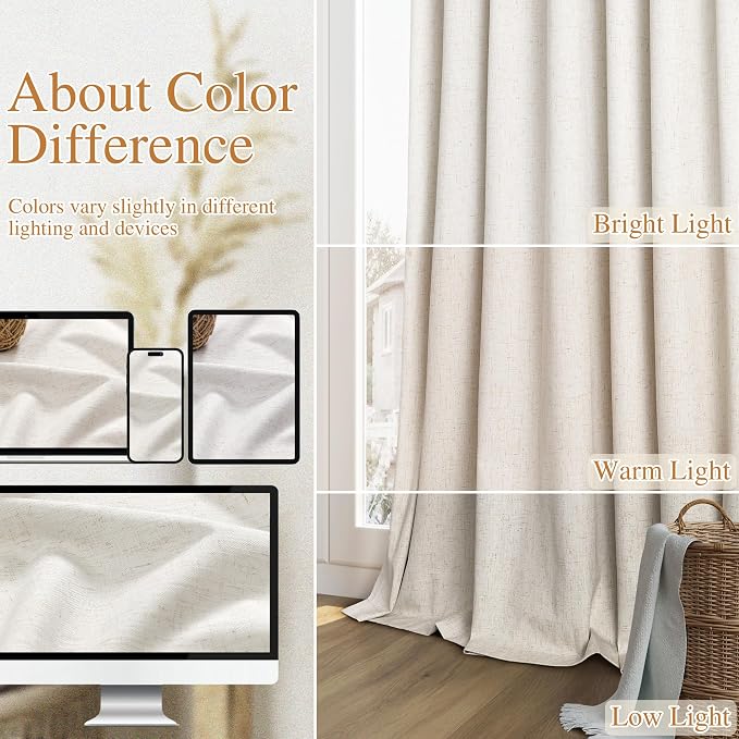 100% Blackout Linen Curtains for Bedroom 84 inches Long, Thermal Insulated Room - Image 7