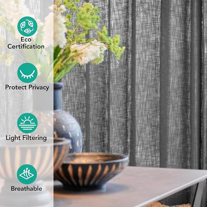Deconovo Sheer Curtains, Light Filtering Linen Blend Drapes - Image 6