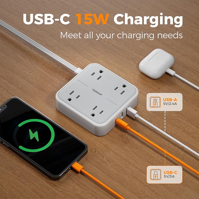 TESSAN Surge Protector Flat Extension Cord 25Ft, Flat Plug Power Strip | 4 - Image 3