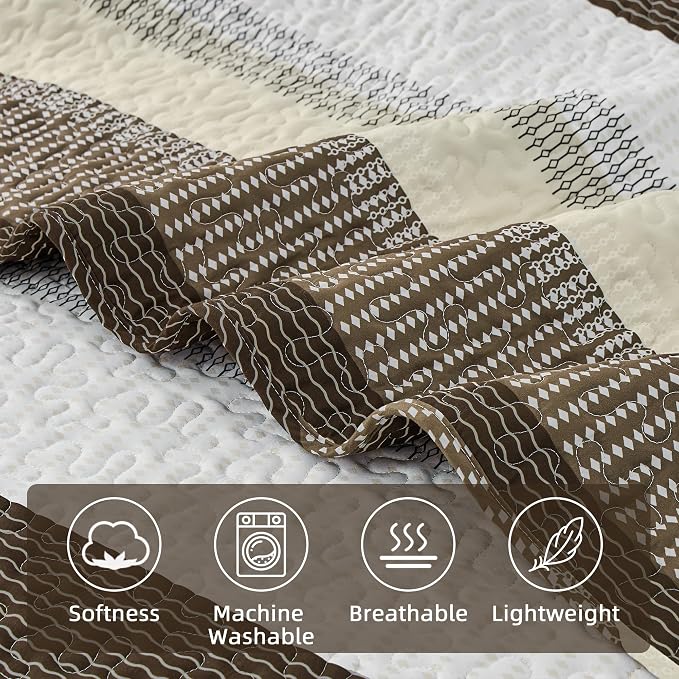 California King Quilt Set Mocha, 3 Pieces Bedspreads | Ultra Soft Lightweight - Image 5