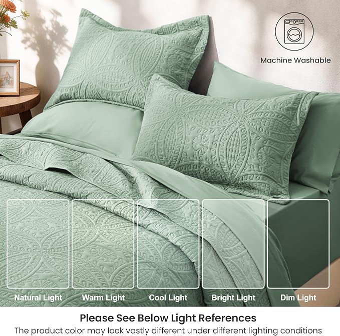 Love's cabin Queen Quilt Set Sage, Bed in a Bag Queen Size Bedding 7 Pieces - Image 6
