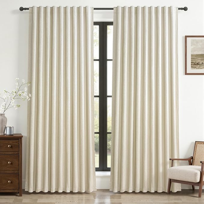 Cute Blackout Curtains 70 Inches Extra Wide Linen 96 Inch Length by QJMYDECO