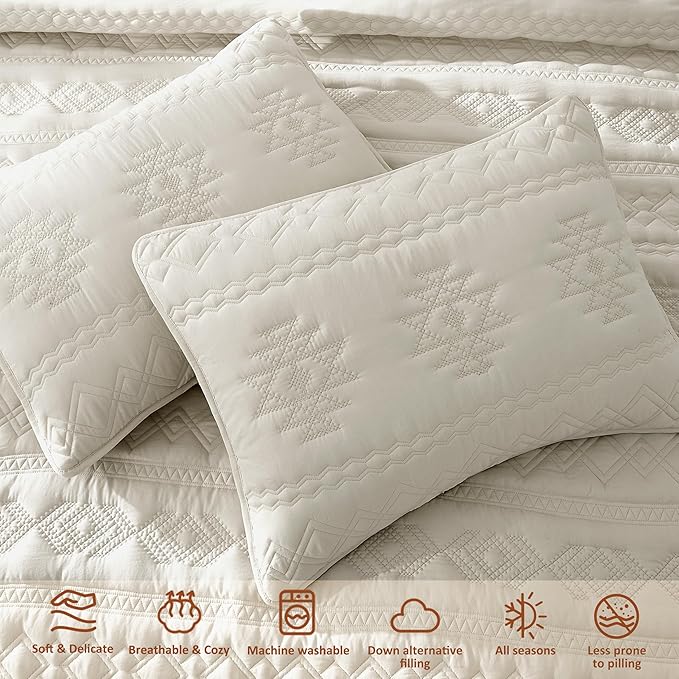 WDCOZY Beige Boho Queen Size Quilt Bedding Set - Image 4