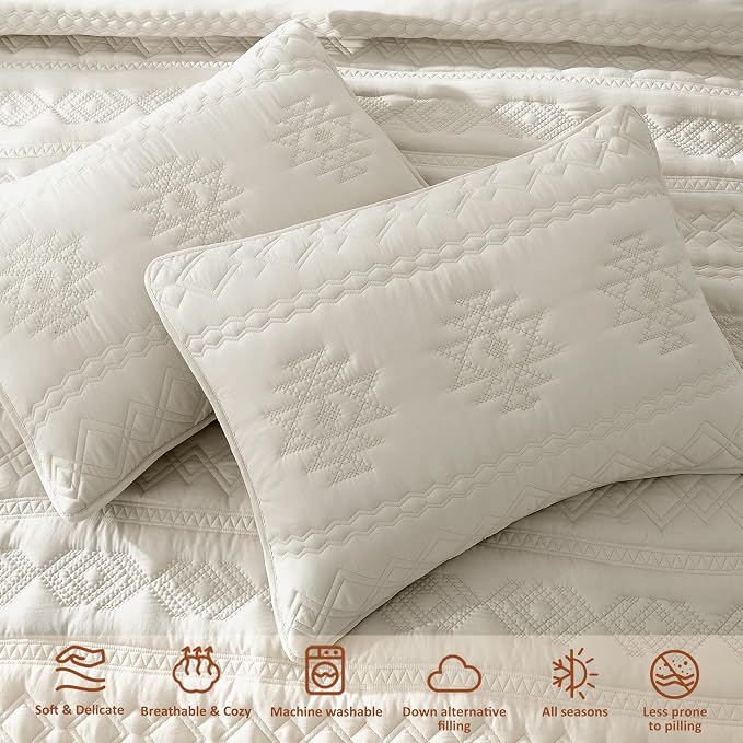 WDCOZY Beige Boho Oversized California Cal King Size Quilt Bedding Set - Image 4