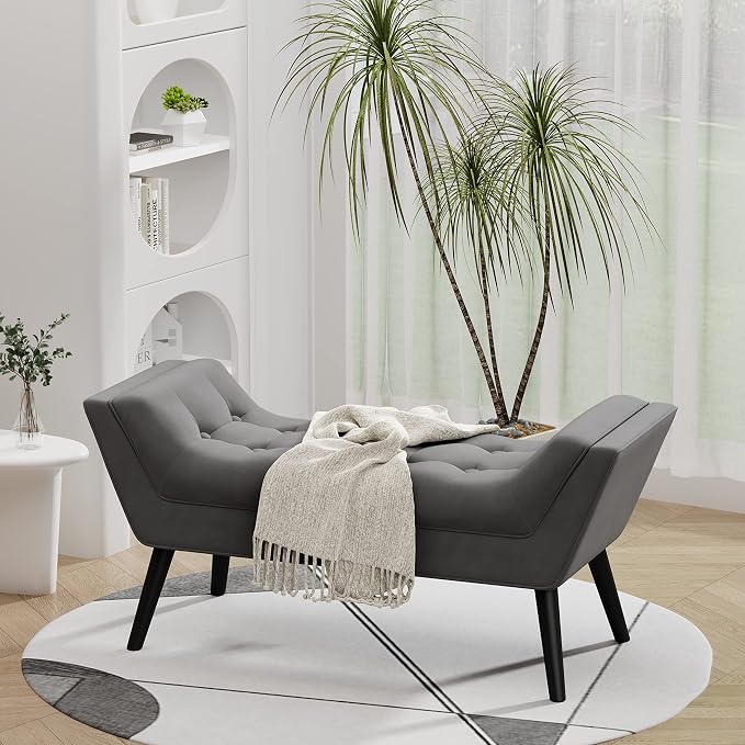 Bed Bench Upholstered Tufted Footstool Entryway Ottoman Bench Two Seaters - Image 9