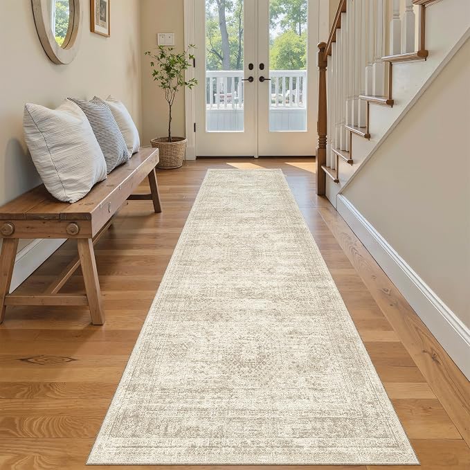 Soalmost Runner Rug 2x8 Washable Non-Slip Hallway Kitchen Runners Beige | Stain - Image 3