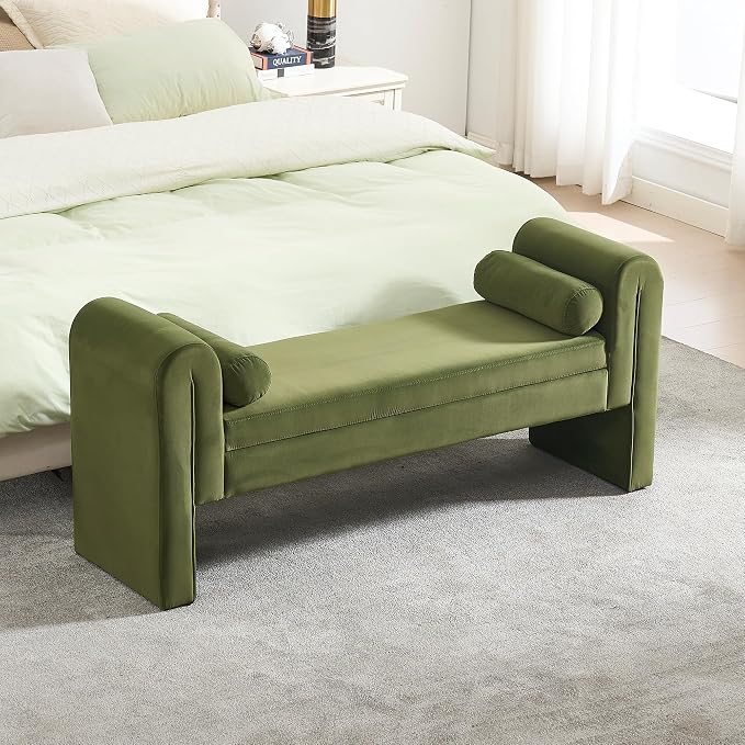 61" Velvet End of Bed Bench, Upholstered Seat - Image 7
