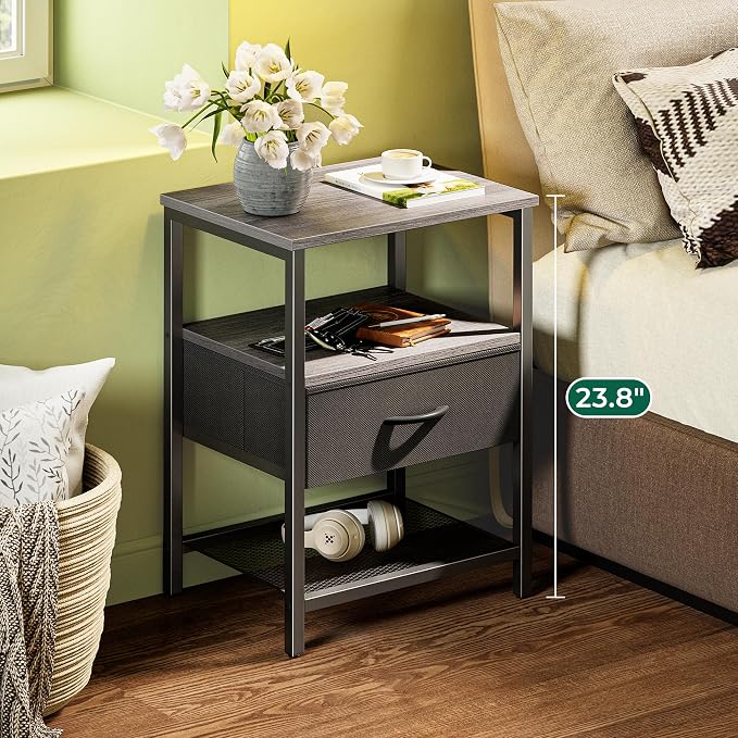Huuger Night Stand with 2 Drawers, Bed Side Table with Open Shelf | Bedroom - Image 4