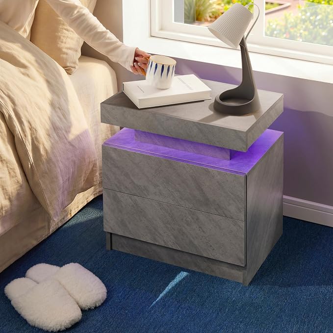 Gray Modern LED Nightstand Set of 2 - Image 5