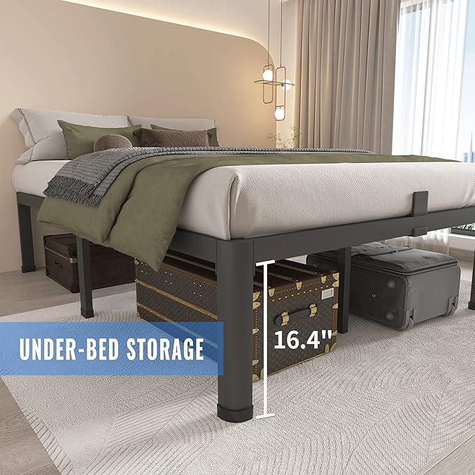MAF 18 Inch King Size Bed Frame with Round Corner Legs Mattress Slide Stopper No Box Spring Needed Heavy Duty Metal Platform Bed Frames, 3000 LBS Steel Slats Support