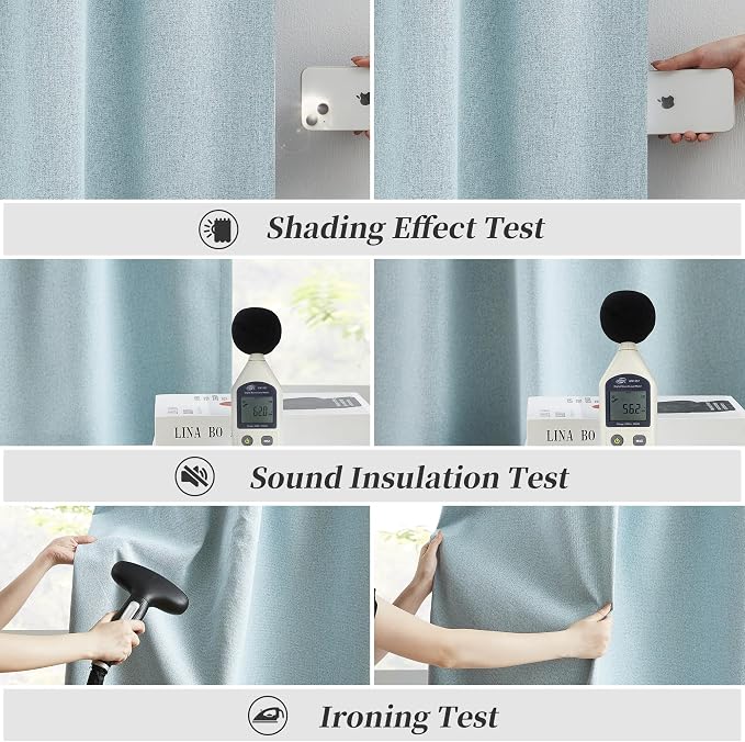 Full Shading Blackout Linen Curtains Set, Pair of Energy Smart Noise Reducing - Image 6
