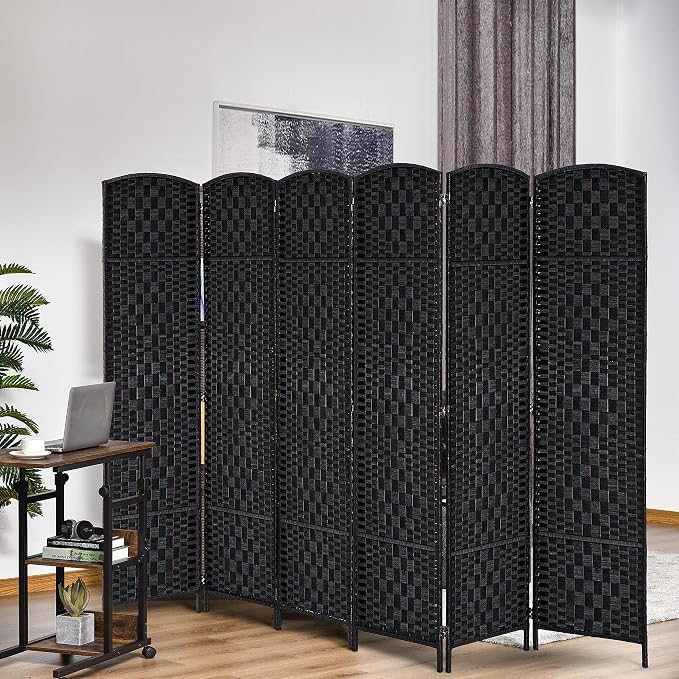 HOMCOM Room Divider 6-Panel, 6FT-Tall Folding Privacy Screen, Hand-Woven Design - Image 2