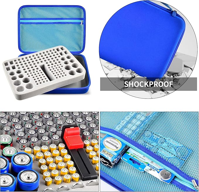 Battery Organizer Storage Holder, 150+ Batteries Storage Containers Box with Battery Tester Fits for AA AAA 9V C D Lithium 3V LR44 CR2016 CR1632 CR2032 CR2025 (Not Includes Batteries)- Light Blue