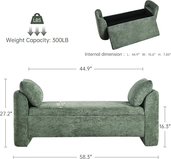 Usaint 58.3" Upholstered Storage Ottoman Bench - Image 2