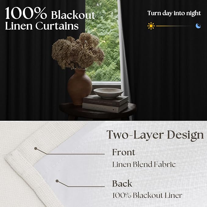 Ivory 100 Inch Pinch Pleated Blackout Linen Curtains - Image 3