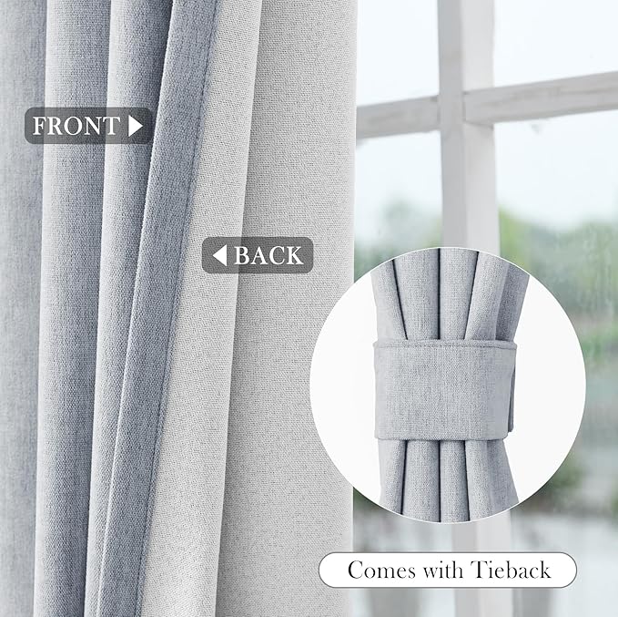 Macochico Extra Wide 100% Blackout Chenille Curtains 100" Wx102 L Thermal Curtains for Sliding Door Room Divider Living Room Bedroom Hotel Gray Blue Blackout Curtains Grommet with Tieback 1 Panel