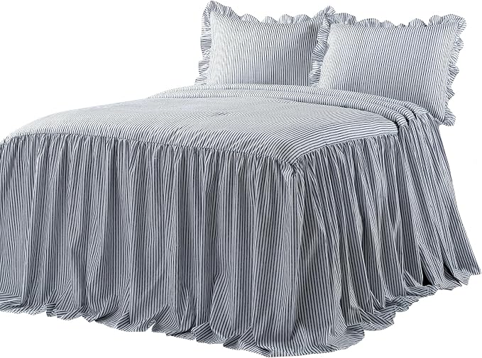 Lush Decor Ticking Stripe Bedspread King Size 3 Piece Set Navy - Image 7