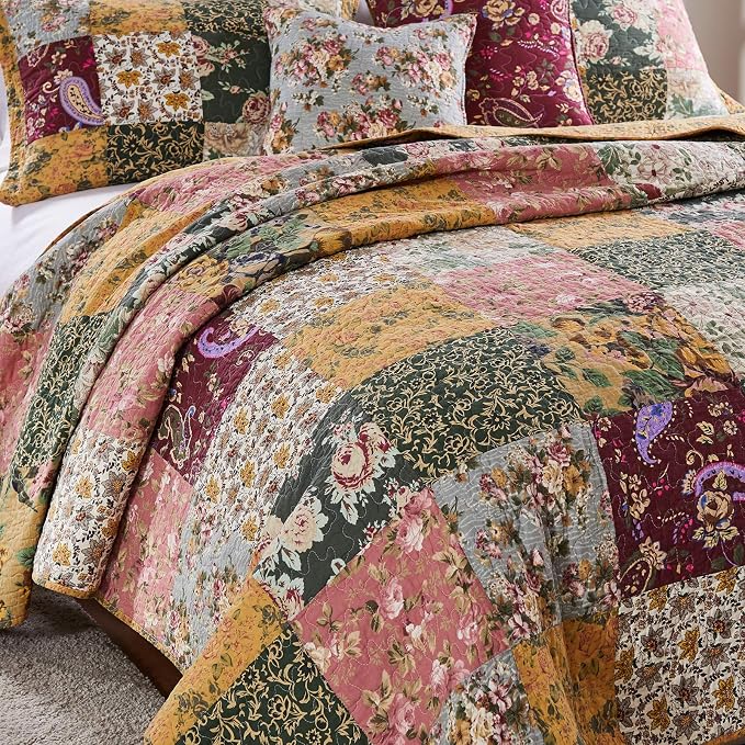 Greenland Home Antique Chic 100% Cotton Authentic Patchwork Quilt Set, 5-Piece - Image 5
