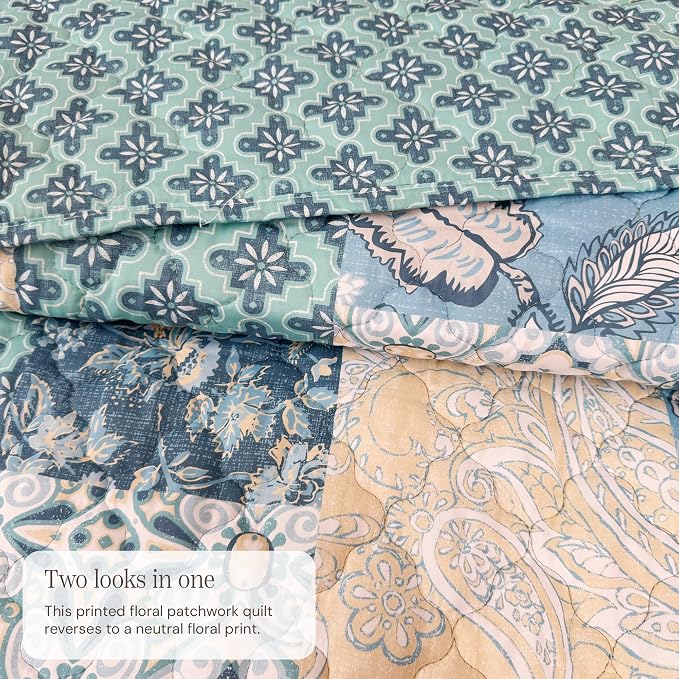 Twin/Twin XL Quilt Set-2 Pieces Soft Bedding Floral Patchwork Coverlet | All - Image 3
