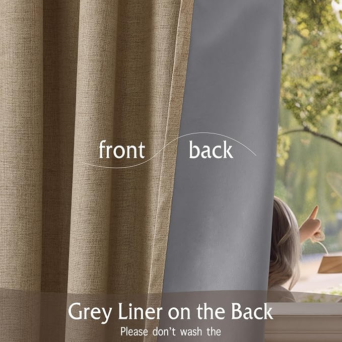RYB HOME Pinch Pleated Back Tab Curtains Linen Textured 100% Blackout Curtains - Image 3