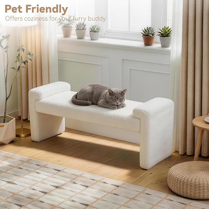Upholstered Entryway Bench, Curved Armrests, Solid Wood Frame, End of Bed - Image 5