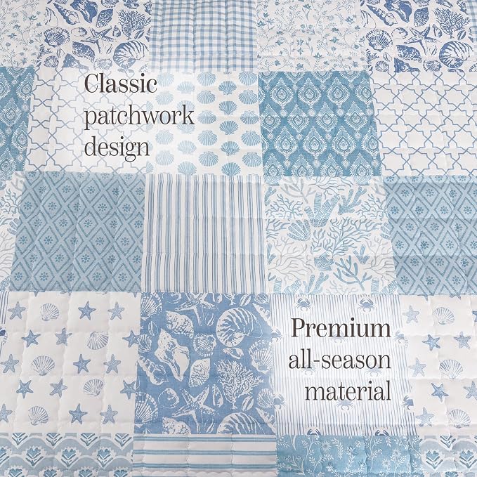 Queen Quilt Set-3 Pieces Soft Bedding Lightweight Floral Patchwork Coverlet | - Image 6