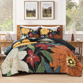 California King Quilt, Cal King Oversized Black Floral Bedspread | 3 Pieces by Andency