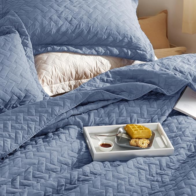 Bedsure King Size Quilt, Lightweight Comforter Set, Mineral Blue Bedspread | - Image 5