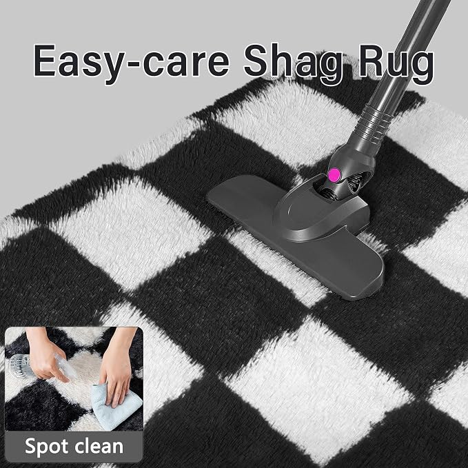 Checkered Rug 5x8 for Living Room Black and White Soft Shag Rugs | Machine - Image 8
