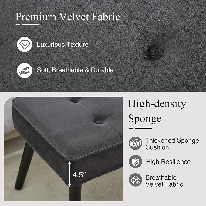 LOULENS Entryway Bench, Dark Grey | Wood Legs, Button Tufted, Upholstered Bench - Image 3