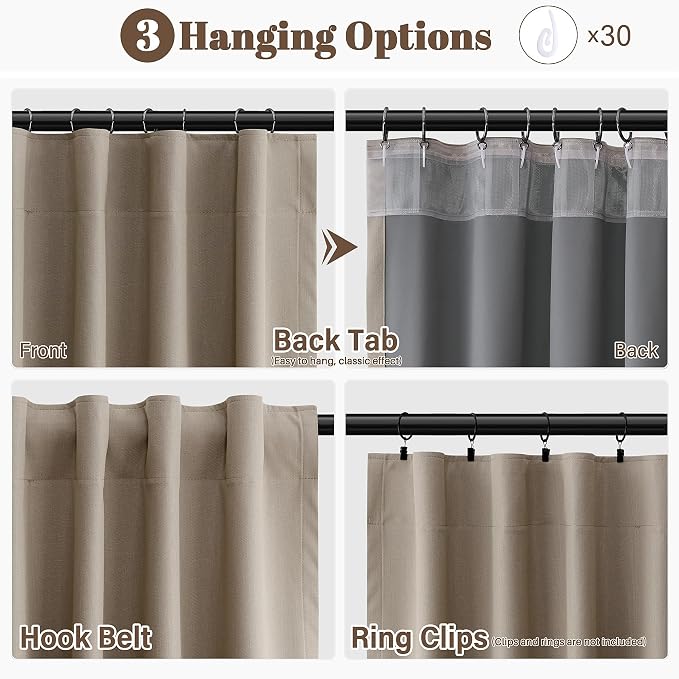 Light Camel Linen 100% Blackout Curtains 108 Inches Long 2 Panels - Image 2