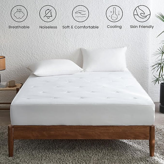 Simple&Opulence Cooling Quilted Mattress Pad – Fitted Sheet Mattress Protector Cover with Elastic Corners, Soft & Breathable, 16 Inch Deep Pocket (White,Full)