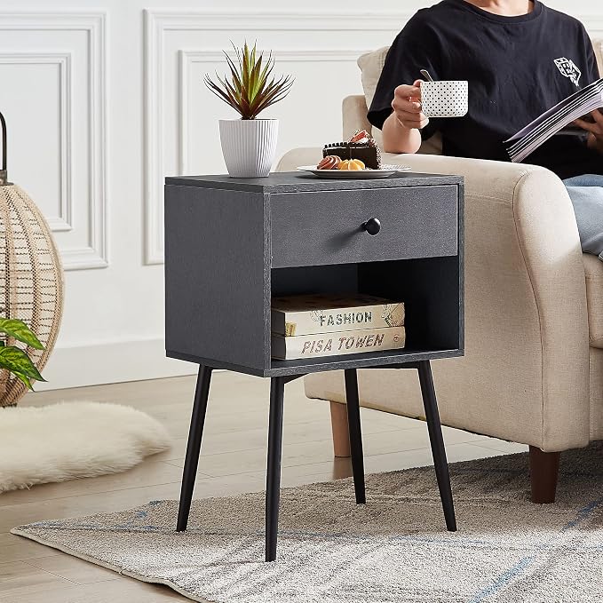 VECELO Nightstands Set of 2, Mid Century Modern End Bedside Table, Night Stand - Image 3
