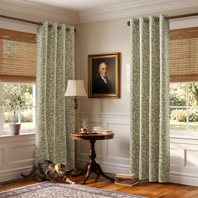 jinchan Sage Floral Blackout Curtians 84 Inch Vintage Grommet 2 Panels | Room - Image 8