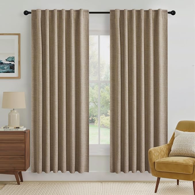 RYB HOME Burlap 100% Blackout Linen Curtains 72 Inch Long by RYBHOME