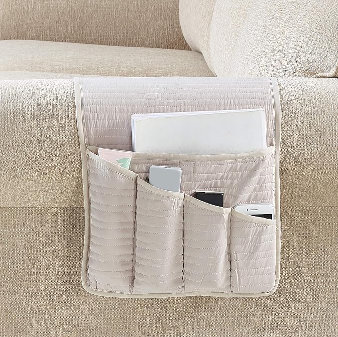 Brilliant Sunshine Light Beige Quilted Couch Armrest Cover, Armrest Organizer & by BrilliantSunshine