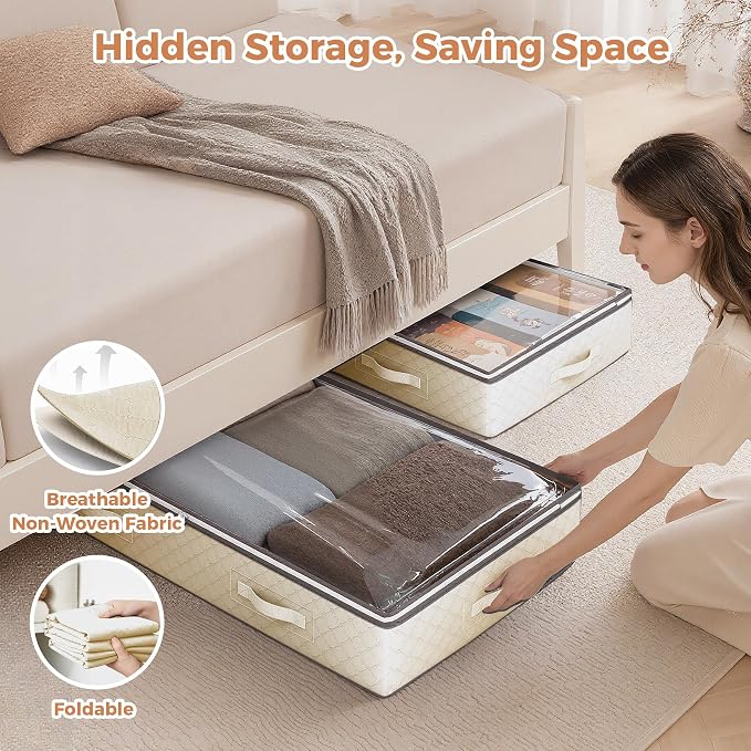 95L Under Bed Storage Containers, 2 Pack Beige | Underbed Storage Bags - Image 6