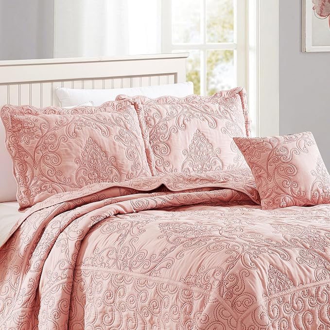 Home Soft Things Damask 4 Piece Bedspread Set, Scalloped Edge Reversible - Image 2