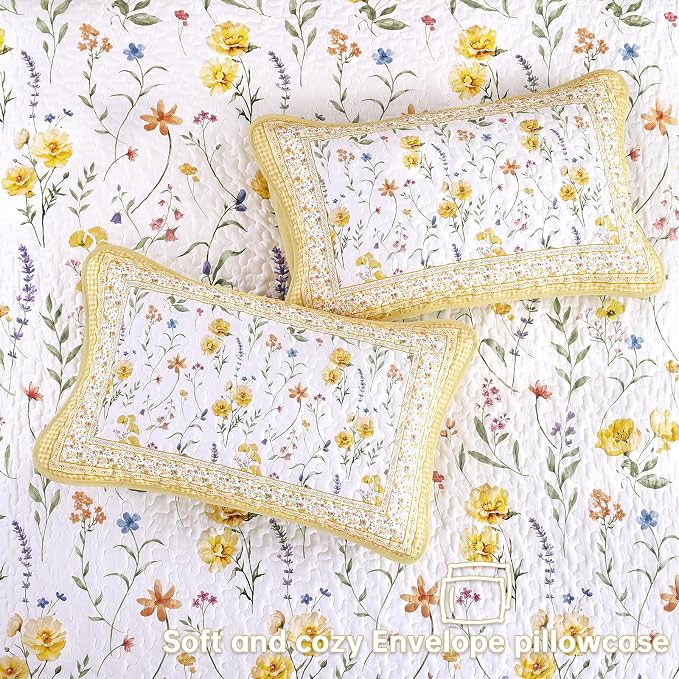 WONGS BEDDING Floral Quilts Set Queen, Microfiber Lightweight Farmhouse Bed - Image 6