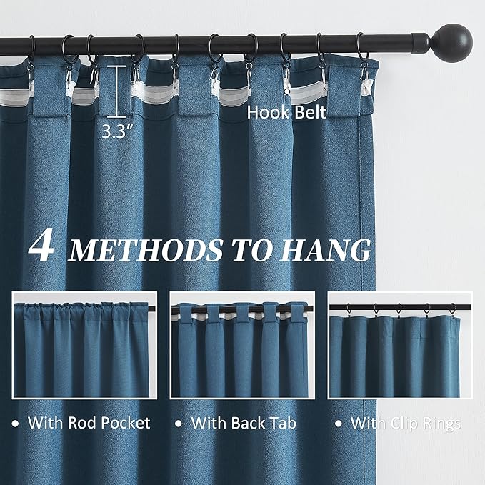 100% Blackout Linen Textured Curtains 45 Inches Long 2 Panels, Energy Smart - Image 3