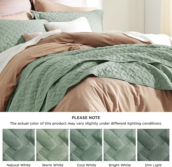 Bedsure Twin Size Quilt, Lightweight Comforter Set, Sage Green Bedspread | - Image 6