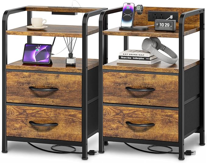 Huuger Nightstands Set of 2, Night Stand, Charging Station and USB-C Ports by Huuger