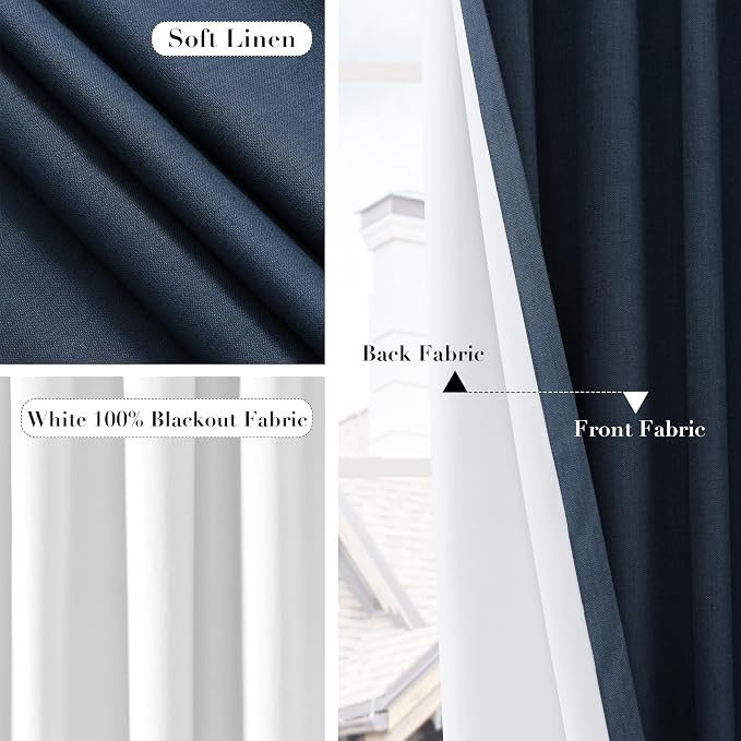 Joywell 100% Blackout Linen Curtains 84 Inch Long - Image 5
