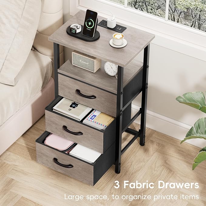 Night Stand with Charging Station, LED Nightstand - Image 8