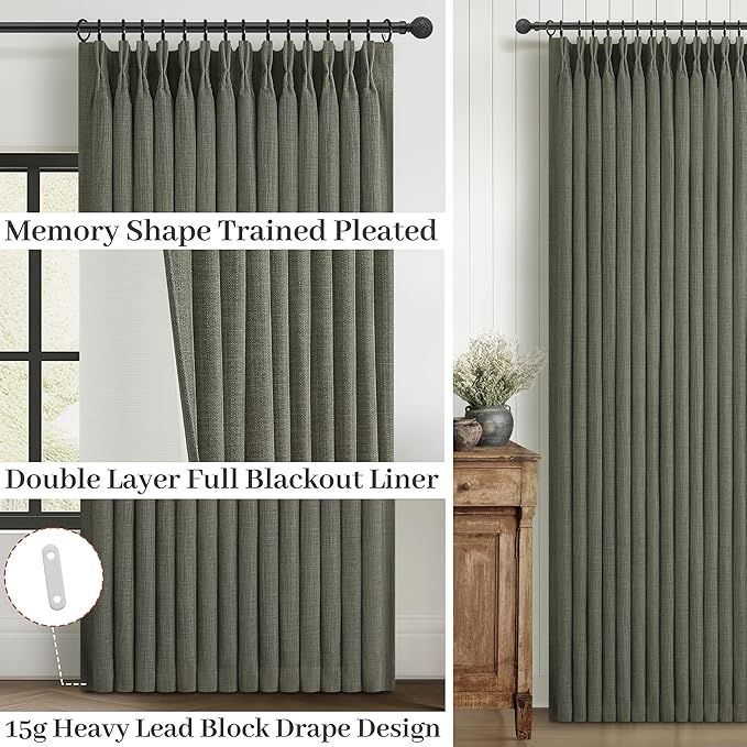 Greenish Gray Linen Curtains 84 Inch Length 2 Panels Set - Image 4