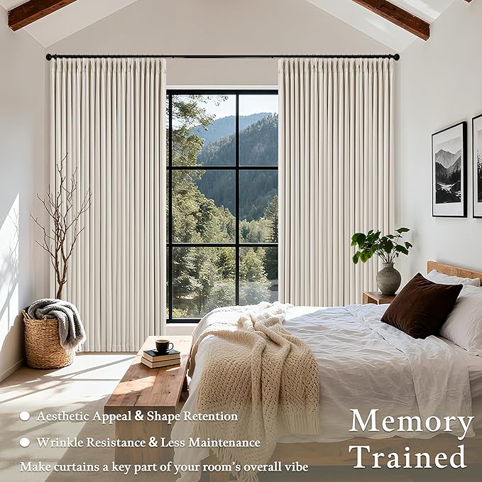 Extra Wide Blackout Curtains 70 x 108 Inches Long for Bedroom Living Room Neutral Farmhouse Pinch Pleated Double Layer Thick Linen Drapes Thermal Insulated with Back Tab for Large Windows 1 Panel