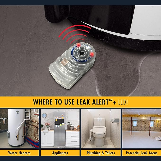 Zircon Leak Alert + LED! Water Leak Detector & Flood Sensor Alarm/Water Leak Sensor with Dual Leak Alarms 90dB Audio + Flashing LED lights/Battery Powered (5 Pack) Batteries Not Included, (72313)